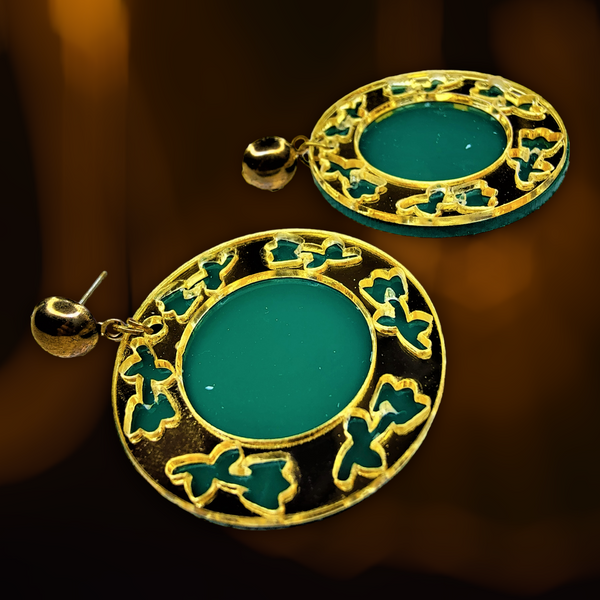 Round Golden Earrings Green Jewelry Ear Rings Earrings Trincket