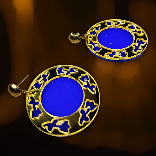 Round Golden Earrings Blue Jewelry Ear Rings Earrings Trincket