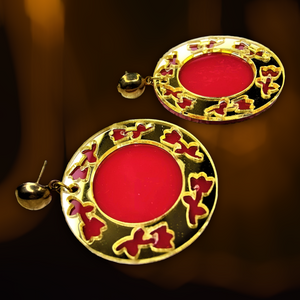 Round Golden Earrings Red Jewelry Ear Rings Earrings Trincket