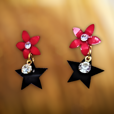 Flower & Star Earrings Red Jewelry Ear Rings Earrings Trincket