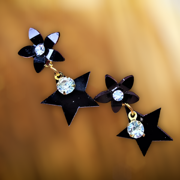 Flower & Star Earrings Black Jewelry Ear Rings Earrings Trincket