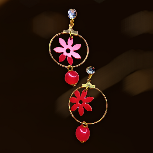 Cute Flower Danglers Red Jewelry Ear Rings Earrings Trincket