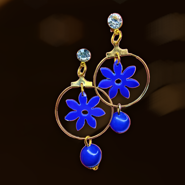 Cute Flower Danglers Dark Blue Jewelry Ear Rings Earrings Trincket