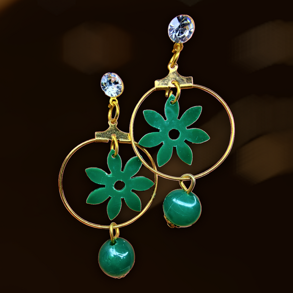 Cute Flower Danglers Green Jewelry Ear Rings Earrings Trincket