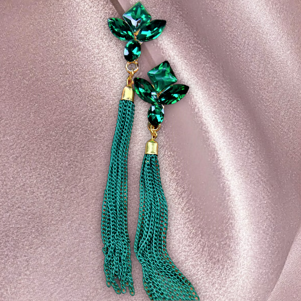 Korean Glass Bead & Chain Earrings Green Jewelry Ear Rings Earrings Trincket