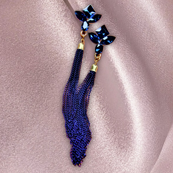 Korean Glass Bead & Chain Earrings Blue Jewelry Ear Rings Earrings Trincket