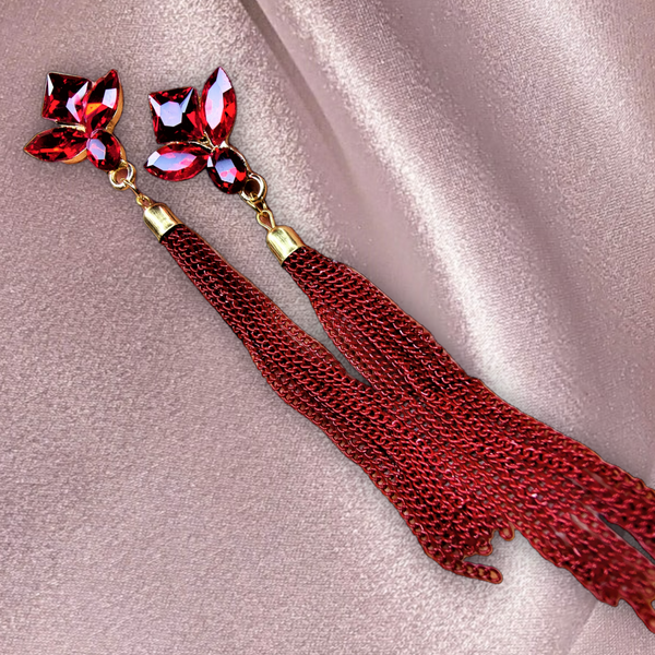Korean Glass Bead & Chain Earrings Red Jewelry Ear Rings Earrings Trincket