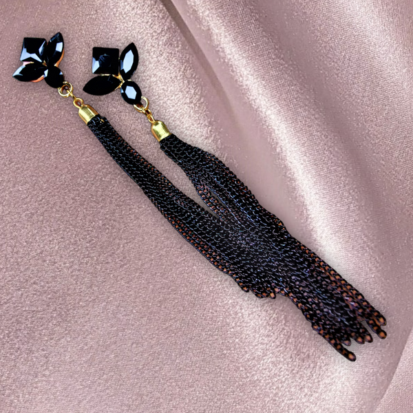 Korean Glass Bead & Chain Earrings Black Jewelry Ear Rings Earrings Trincket