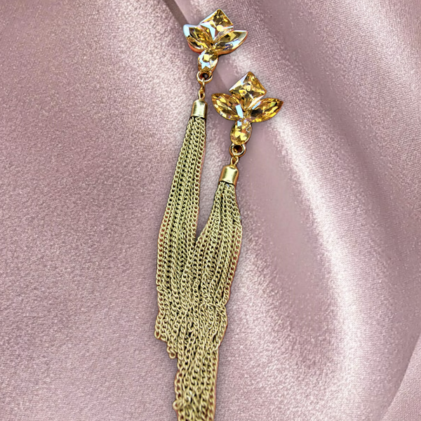 Korean Glass Bead & Chain Earrings Golden Jewelry Ear Rings Earrings Trincket