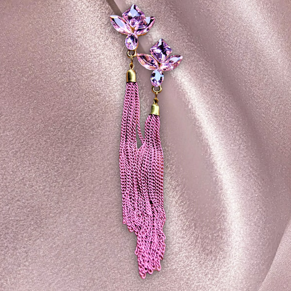 Korean Glass Bead & Chain Earrings Pink Jewelry Ear Rings Earrings Trincket