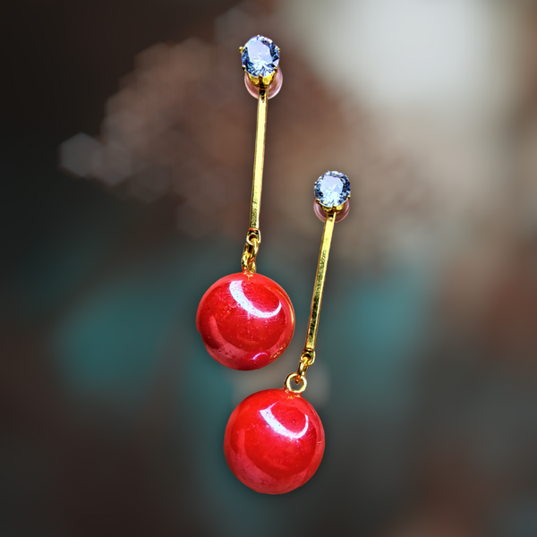 Metallic Bead Danglers Red Jewelry Ear Rings Earrings Trincket