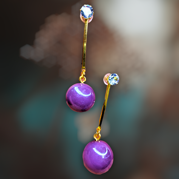 Metallic Bead Danglers Dark Purple Jewelry Ear Rings Earrings Trincket