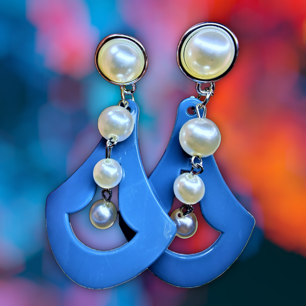 Pyramid White Bead Earrings Blue Jewelry Ear Rings Earrings Trincket