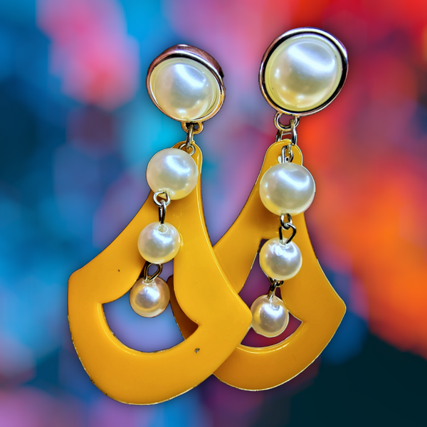 Pyramid White Bead Earrings Yellow Jewelry Ear Rings Earrings Trincket