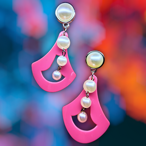 Pyramid White Bead Earrings Pink Jewelry Ear Rings Earrings Trincket