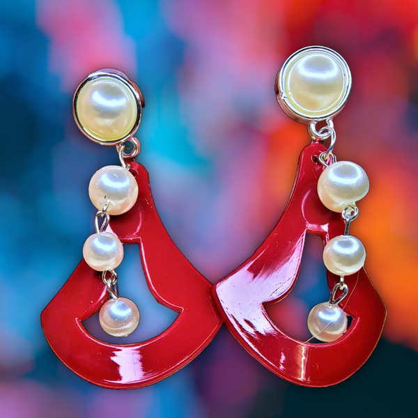 Pyramid White Bead Earrings Red Jewelry Ear Rings Earrings Trincket