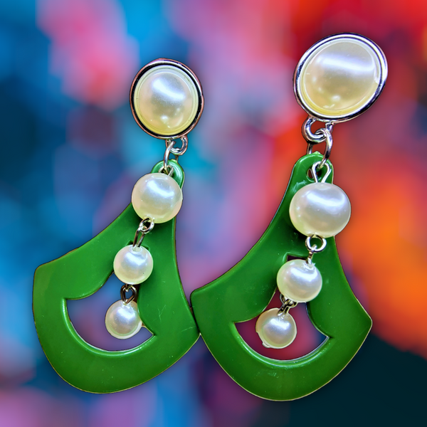 Pyramid White Bead Earrings Green Jewelry Ear Rings Earrings Trincket