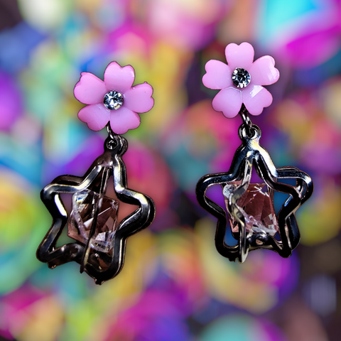 Flower & Star Crystal Earrings Pink Jewelry Ear Rings Earrings Trincket