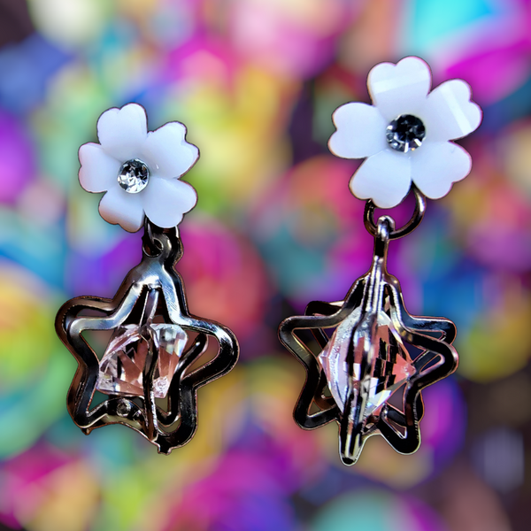 Flower & Star Crystal Earrings White Jewelry Ear Rings Earrings Trincket