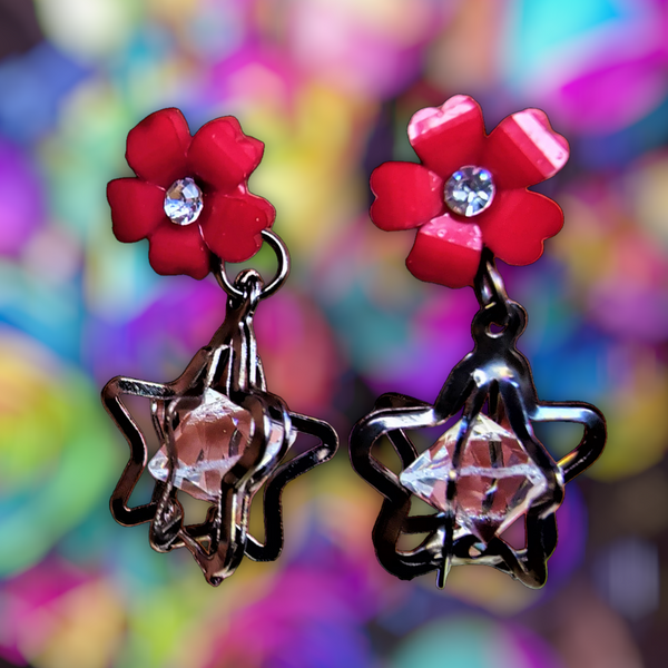 Flower & Star Crystal Earrings Red Jewelry Ear Rings Earrings Trincket