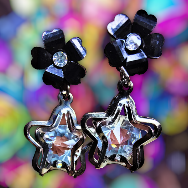 Flower & Star Crystal Earrings Black Jewelry Ear Rings Earrings Trincket