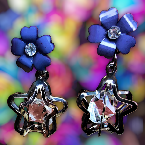 Flower & Star Crystal Earrings Blue Jewelry Ear Rings Earrings Trincket