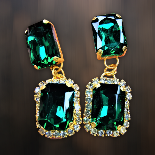 Rectangular Glass Stone Earrings Dark Green Jewelry Ear Rings Earrings Trincket