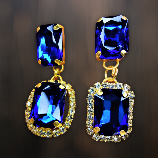Rectangular Glass Stone Earrings Blue Jewelry Ear Rings Earrings Trincket