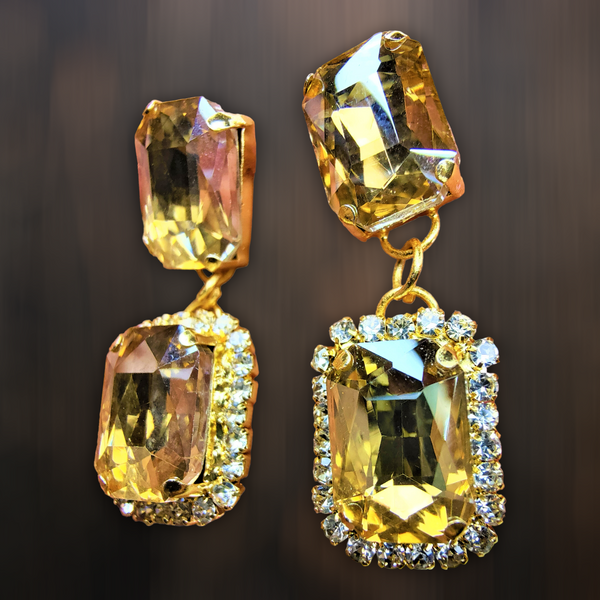 Rectangular Glass Stone Earrings Golden Jewelry Ear Rings Earrings Trincket