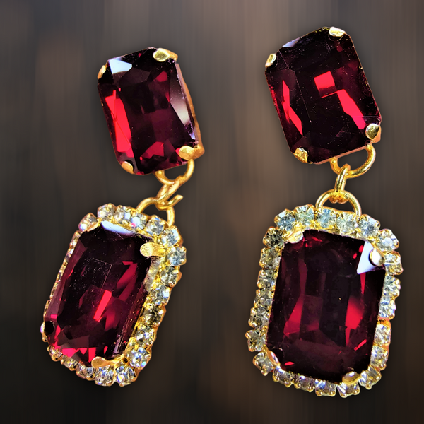 Rectangular Glass Stone Earrings Red Jewelry Ear Rings Earrings Trincket