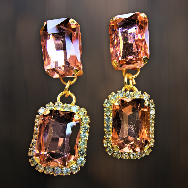 Rectangular Glass Stone Earrings Peach Jewelry Ear Rings Earrings Trincket