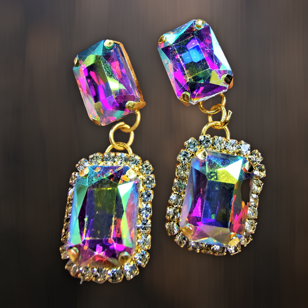 Rectangular Glass Stone Earrings Multicolor Jewelry Ear Rings Earrings Trincket