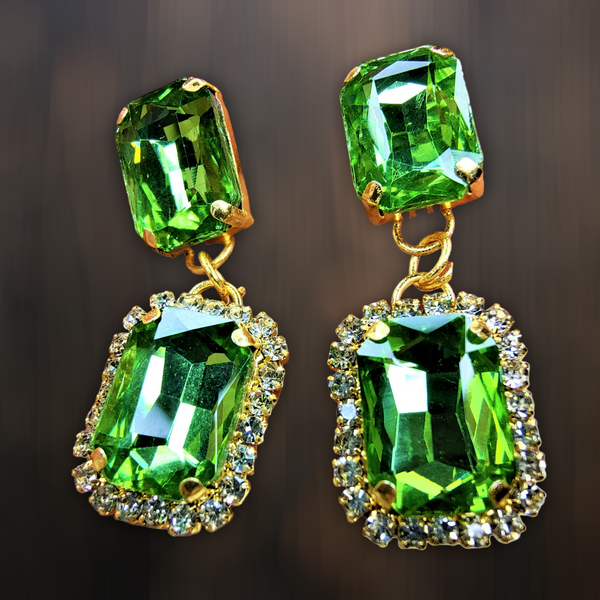 Rectangular Glass Stone Earrings Light Green Jewelry Ear Rings Earrings Trincket