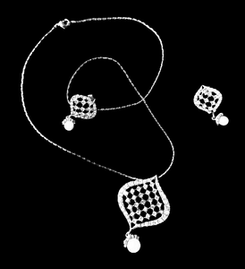 Silver Small Stone Leaf Pendant Set Jewelry Set Trincket