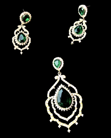 White and Green Small Stone Pendant Set Jewelry Set Trincket