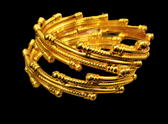 Golden, Diagonal Stripes Kade (Set of 2) Jewelry Bracelet Trincket