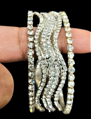 Silver Stone Bangle (Set of 3) Jewelry Bracelet Trincket