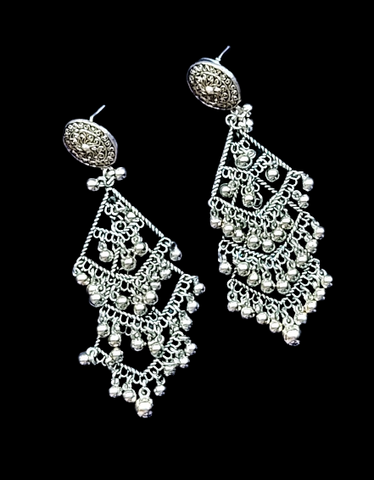 Diamond Shape Earrings with Beads Silver Jewelry Ear Rings Earrings Trincket