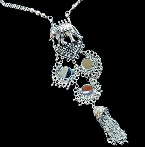 Elephant pendant necklace with mirror work Silver Jewelry Necklace Trincket