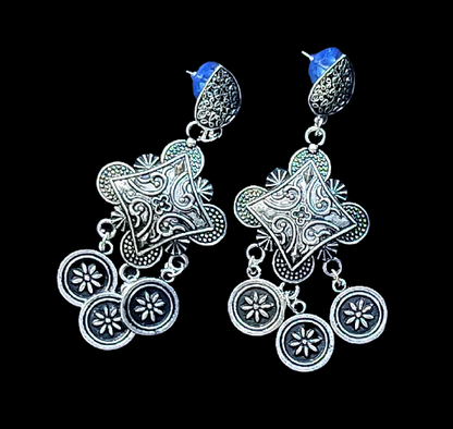 Diamond and round shape black tone earrings Silver Earrings Ear Rings Earrings ethnic Trincket Jewellry Jewelry Jewellery