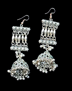 Oxidized Silver Jhumkis with mirror work Jewelry Ear Rings Earrings Trincket