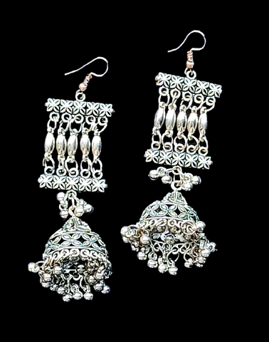 Oxidized Silver Jhumkis with mirror work Jewelry Ear Rings Earrings Trincket