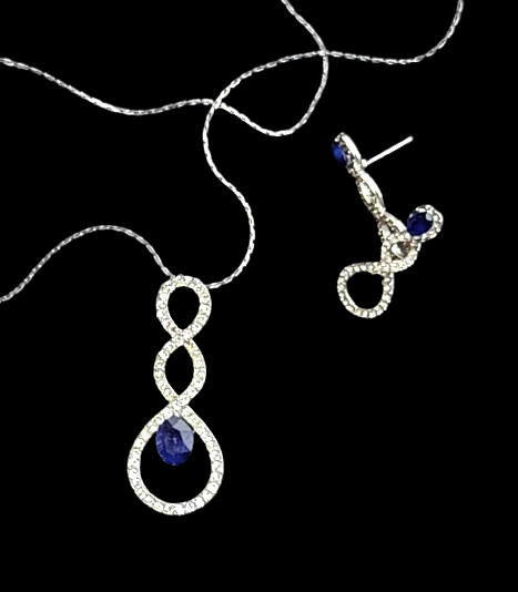 White and Blue Small Stone Pendant Set Jewelry Set Trincket