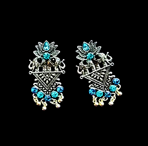 Oxidized Lotus Earrings Blue Jewelry Ear Rings Earrings Trincket