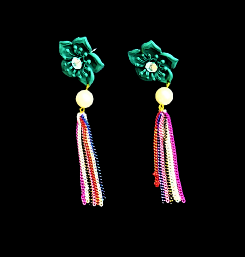 Flower and Chain Dangle Earring Green Jewelry Ear Rings Earrings Trincket