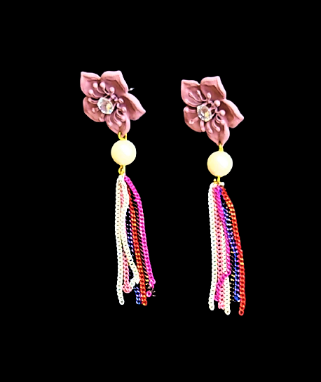 Flower and Chain Dangle Earring Pink Jewelry Ear Rings Earrings Trincket