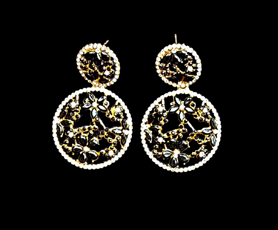 Flower pattern round earrings Black Jewelry Ear Rings Earrings Trincket