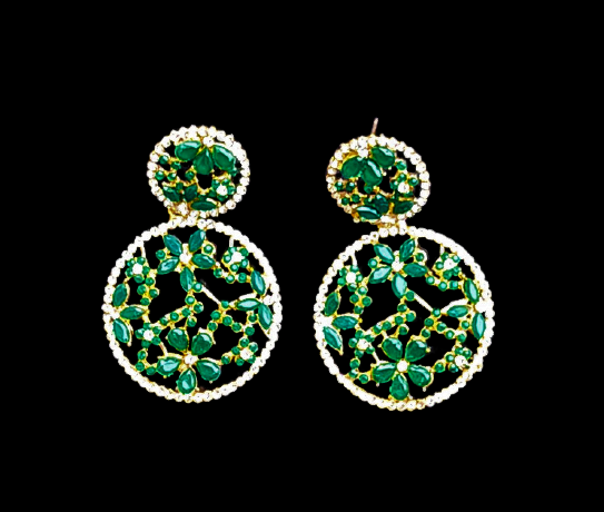Flower pattern round earrings Dark Green Jewelry Ear Rings Earrings Trincket
