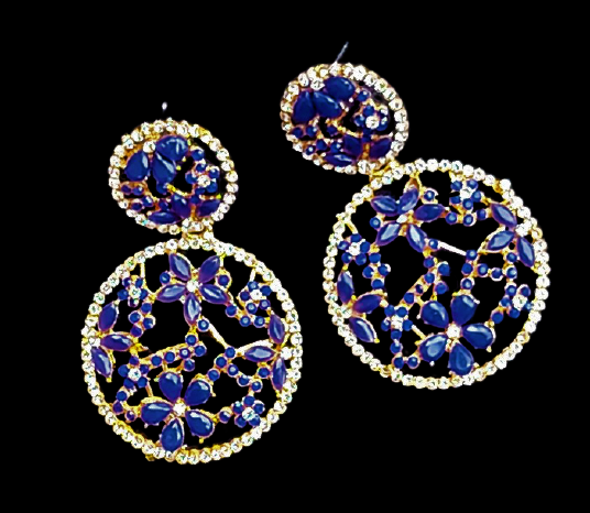 Flower pattern round earrings Blue Jewelry Ear Rings Earrings Trincket