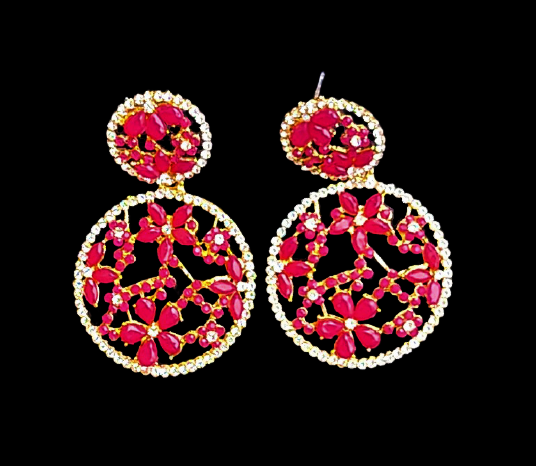 Flower pattern round earrings Magenta Jewelry Ear Rings Earrings Trincket